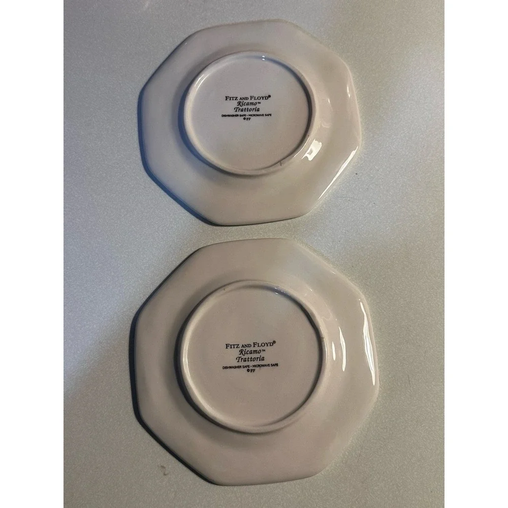 Fitz and Floyd Ricamo Trattoria Plates Set of 2 Yellow Blue
